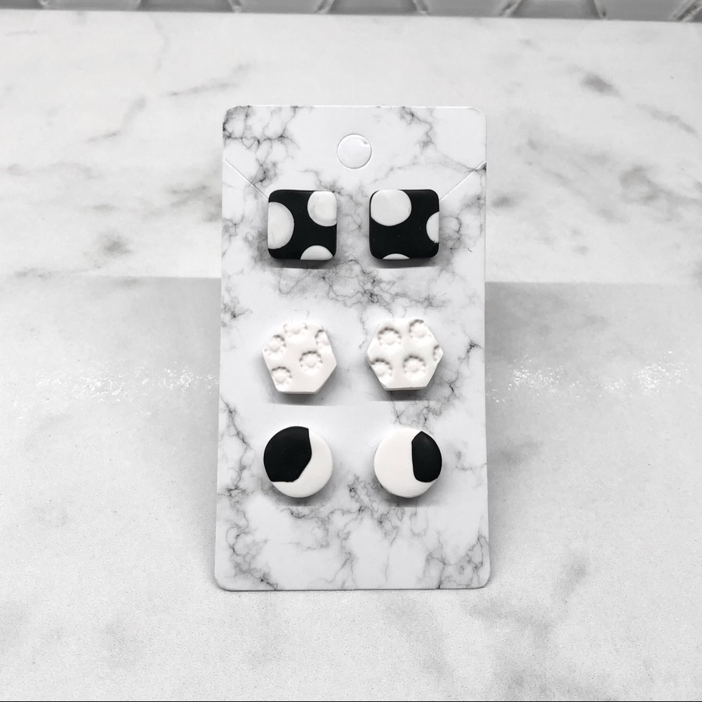 Black and White Statement Earrings Stud Pack